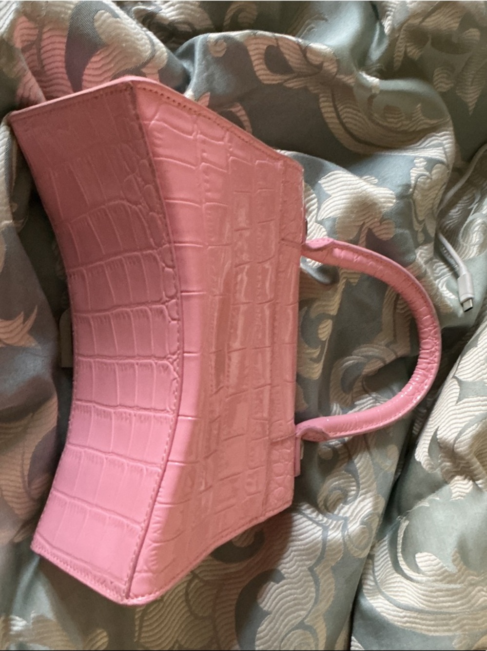 Pink Croc-Texture Top Handle Bag Made By Balenciaga - Picture 5 of 7